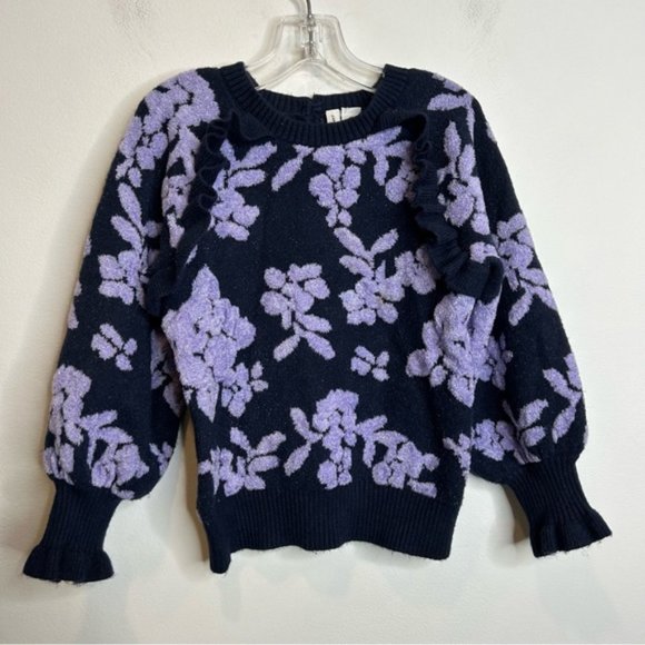Janie and Jack FLORAL BOUCLE SWEATER Dark Marine Floral - Picture 4 of 9